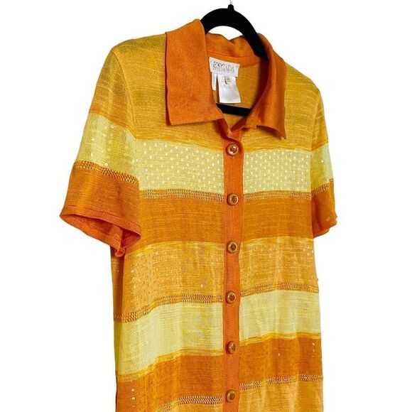 Vtg Escada Margaretha Ley Orange Yellow Stripe Knit Button Up Top Sz EU 34 US S - Picture 4 of 14